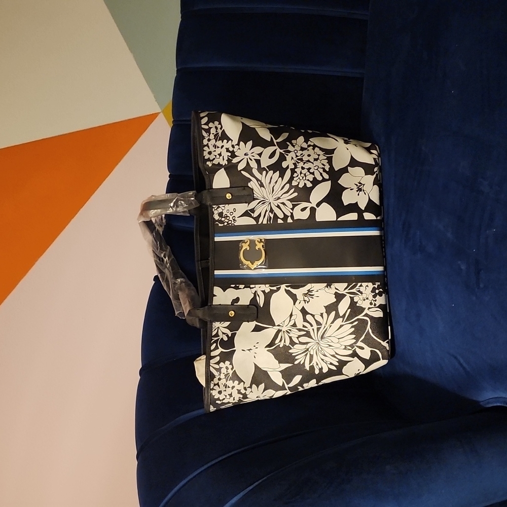 C Wonder black and White floral large tote